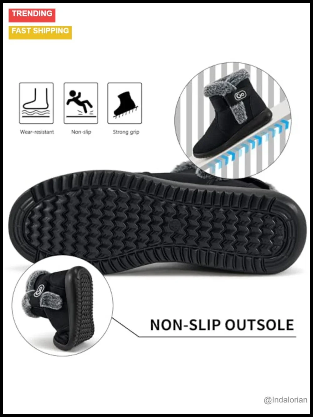 Waterproof Fur Lined Ankle Snow Boots Non Slip Outdoor Walking